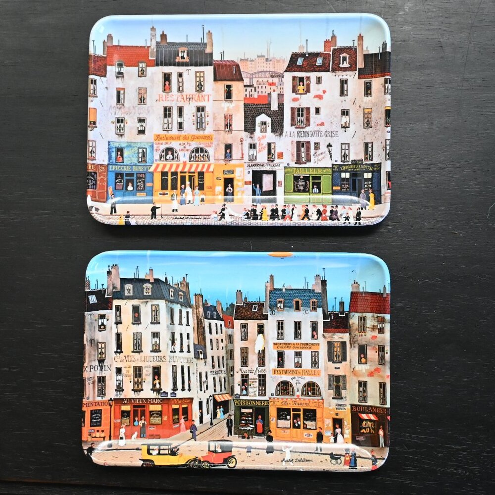 Signed Mebel Melamine Art Trays Dishes Wall Plates Made In Italy City Scenes VTG